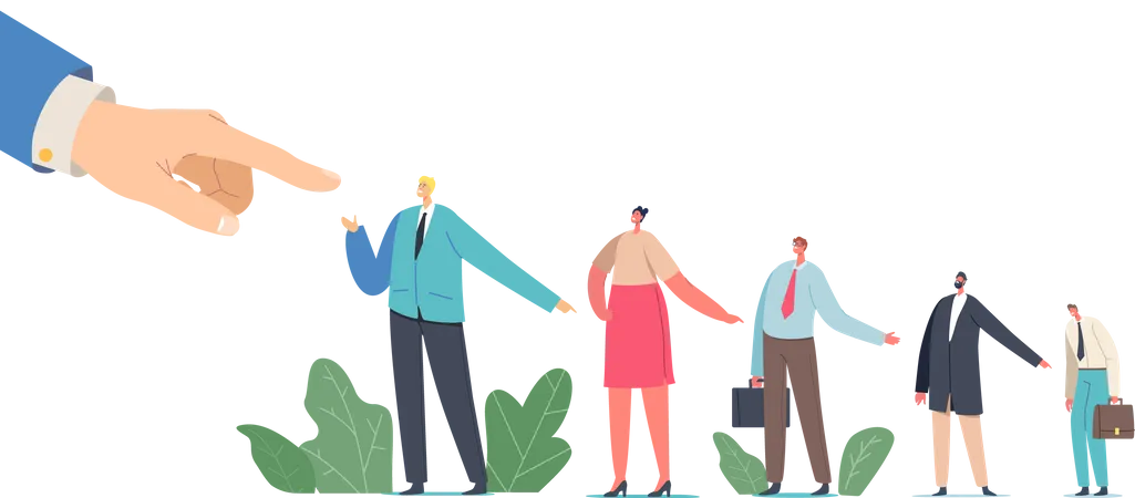 Boss Pointing with Finger on Business People Illustration