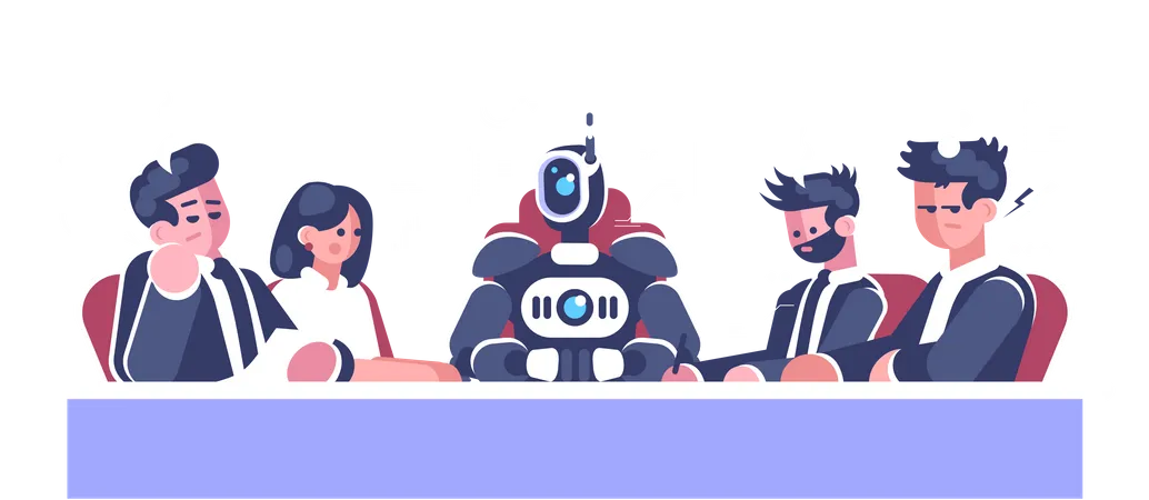 Boss Robot Taking Business Meeting  Illustration
