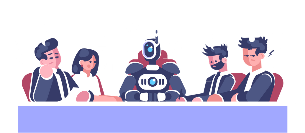 Boss Robot Taking Business Meeting  Illustration