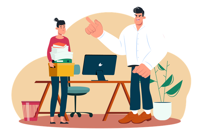 Boss rudely orders the employee to do hard work  イラスト