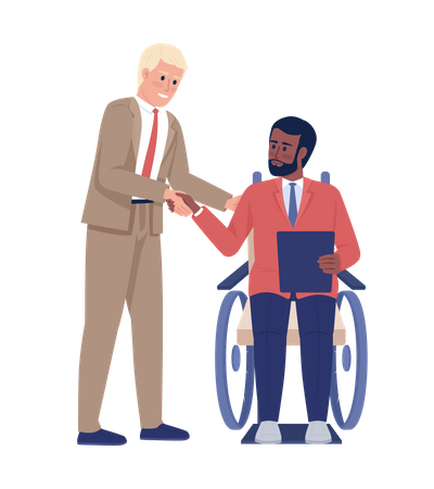 Boss shaking hands with disabled employee  Illustration