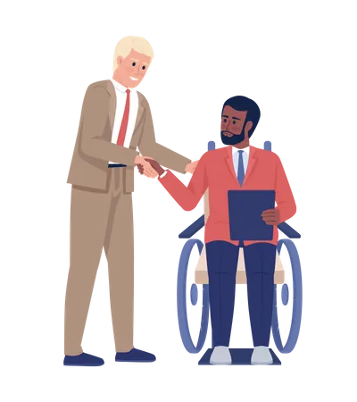 Boss shaking hands with disabled employee Illustration