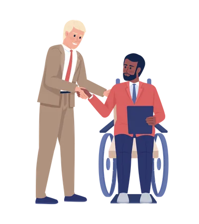 Boss shaking hands with disabled employee  Illustration