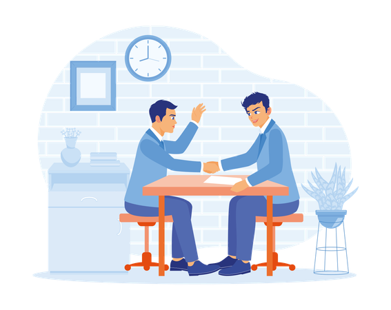 Boss shaking hands with new candidate in workroom  Illustration