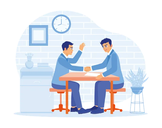 Boss shaking hands with new candidate in workroom  Illustration