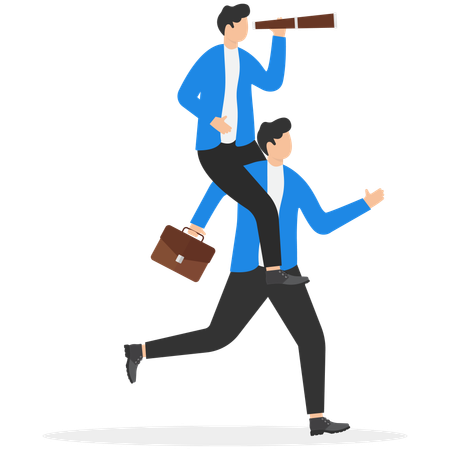 オフィスマネージャーの上に座って望遠鏡を覗く上司  イラスト