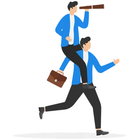 Boss sitting on office manager and looking spyglass  Illustration