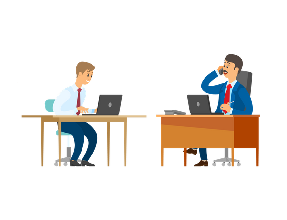 Boss talking on phone in office  Illustration