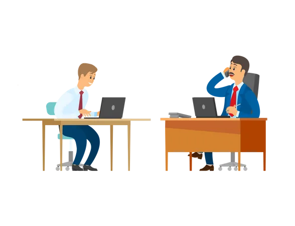 Boss talking on phone in office  Illustration