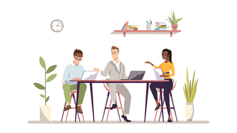 Boss With Team Working Together Illustration