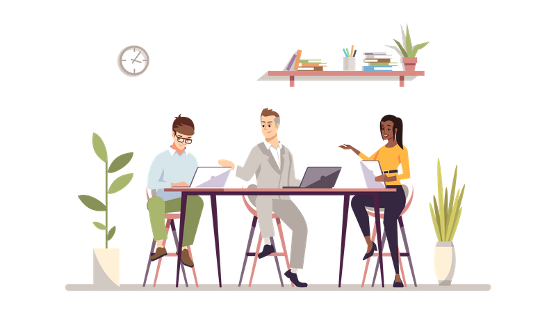 Boss With Team Working Together  Illustration