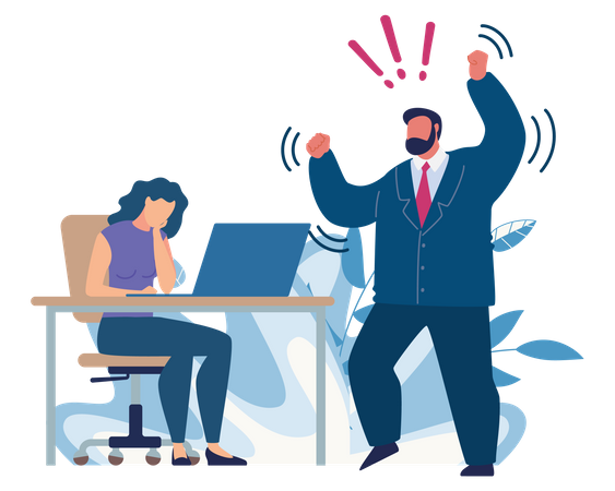 Boss yawning to lady employee  Illustration