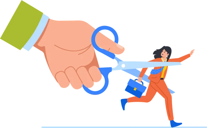 Boss's Hand Using Scissors To Cut Escaping Employee  Illustration