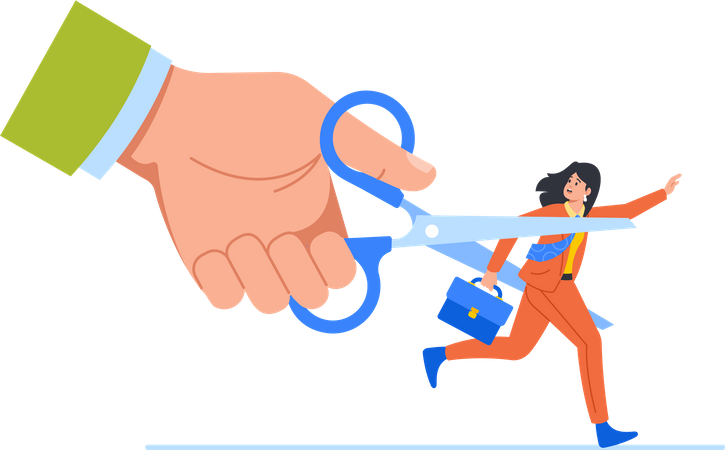 Boss's Hand Using Scissors To Cut Escaping Employee  Illustration