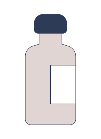 Botella cosmética con tapón oscuro y etiqueta en blanco.  Ilustración