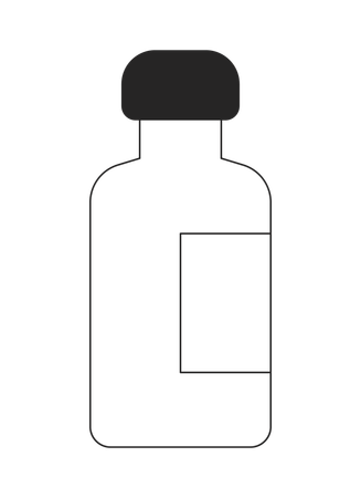 Botella cosmética con tapón oscuro y etiqueta en blanco.  Ilustración