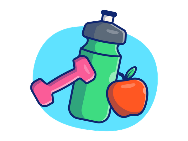 Botella de gimnasio con dieta saludable.  Illustration