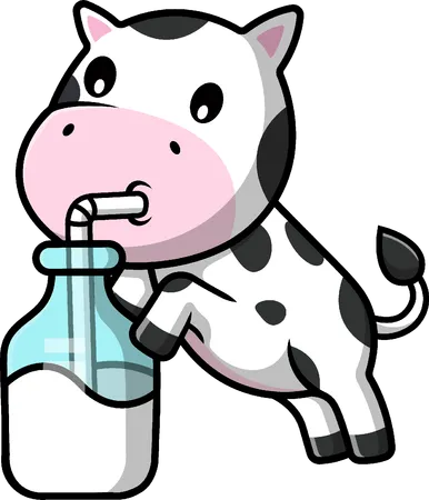 Botella de leche de bebida de vaca  Ilustración