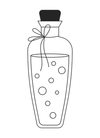 Botella de poción de vidrio tapada con corcho y burbujas flotantes  Ilustración