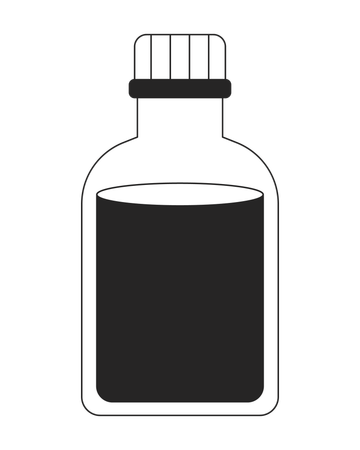 Botella de vidrio con líquido y tapón de corcho.  Ilustración