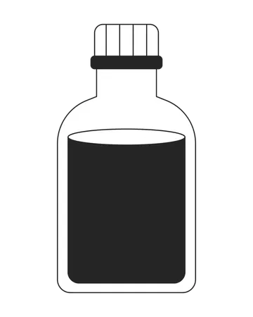 Botella de vidrio con líquido y tapón de corcho.  Ilustración