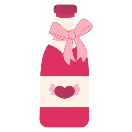 Botella de vino de san valentín  Ilustración