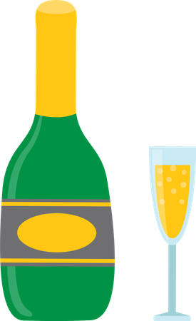 Botella de vino y champán.  Ilustración