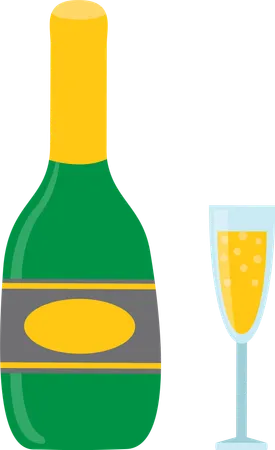 Botella de vino y champán.  Ilustración