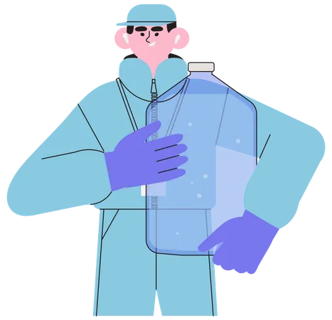 Delivery Man Holding Big Bottle With Clean Spring Mineral Water Bottled Water Delivery Service During Quarantine For Home Or Office Use Concept Vector Illustration Illustration