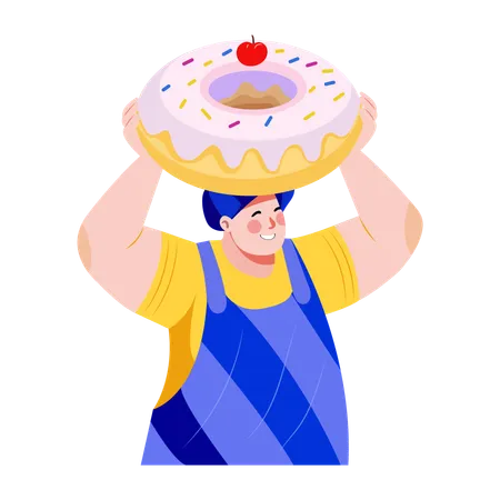 Le boulanger prépare un dessert sucré  Illustration