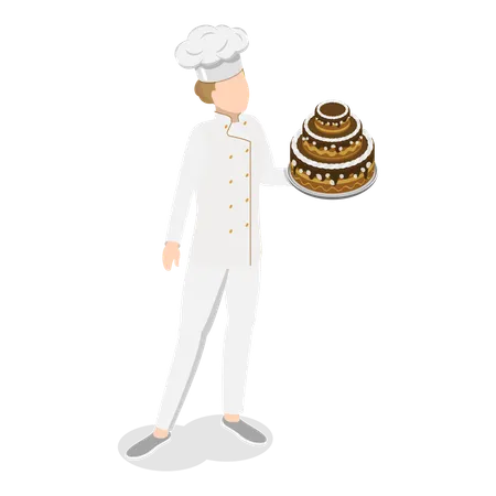 Boulanger professionnel tenant un gâteau  Illustration