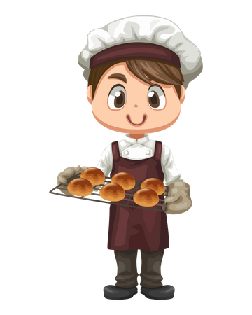 Ouvrier de boulangerie servant du pain frais  Illustration