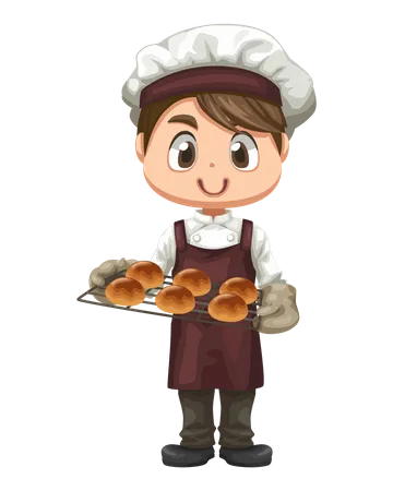 Ouvrier de boulangerie servant du pain frais  Illustration