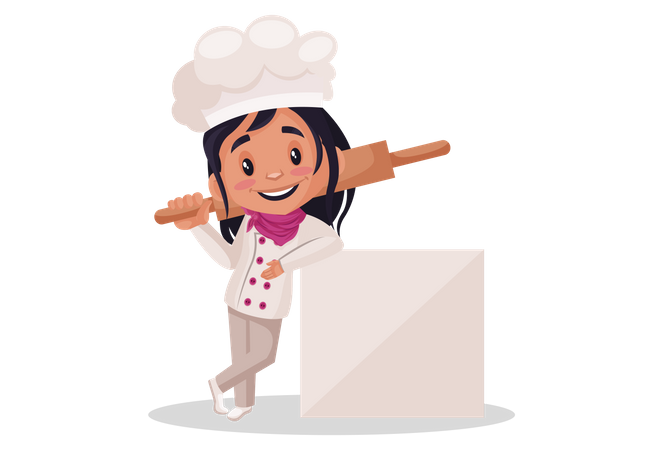 Fille de boulangerie tenant un outil de cuisine  Illustration