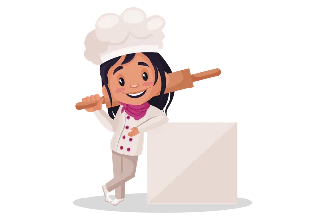 Fille de boulangerie tenant un outil de cuisine  Illustration