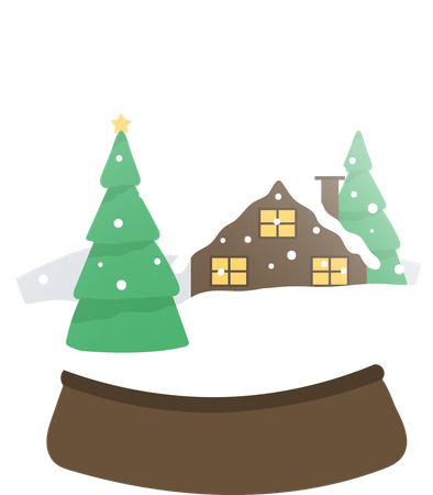 Boule à neige avec paysage de pin et de maison  Illustration
