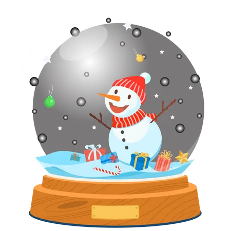 Boule à neige de Noël avec bonhomme de neige  Illustration
