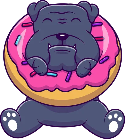 Bouledogue dans un beignet  Illustration