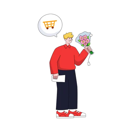 Homme a livré un bouquet de fleurs  Illustration