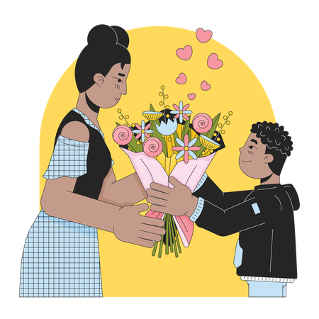 Bouquet flowers on mother day black and white  Illustration