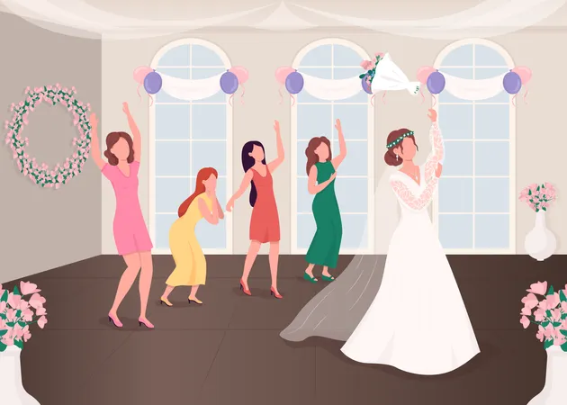 Bouquet throwing tradition  Illustration