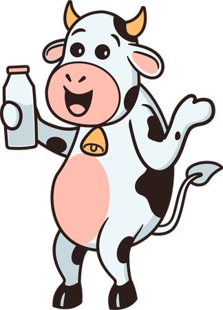 Vache tenant une bouteille de lait  Illustration