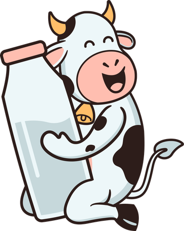 Vache tenant une bouteille de lait  Illustration