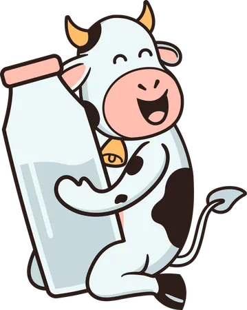 Vache tenant une bouteille de lait  Illustration