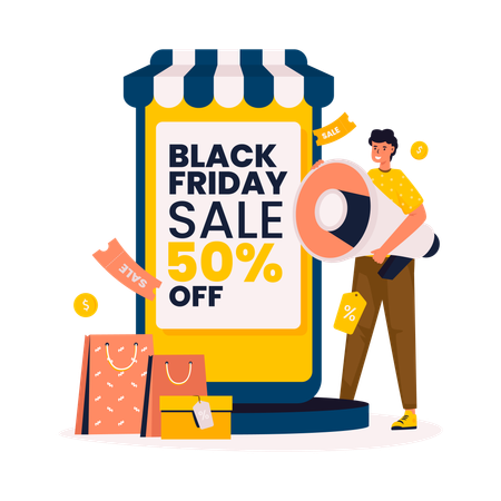 Boutique en ligne avec vente promotionnelle du Black Friday  Illustration