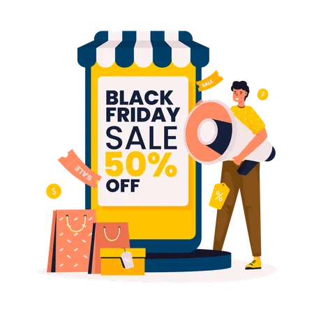 Boutique en ligne avec vente promotionnelle du Black Friday  Illustration