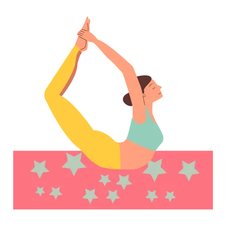 Bow yoga pose - flexible woman stretching on the floor with eyes closed Illustration