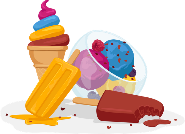 Bowl of ice-cream and desert Illustration