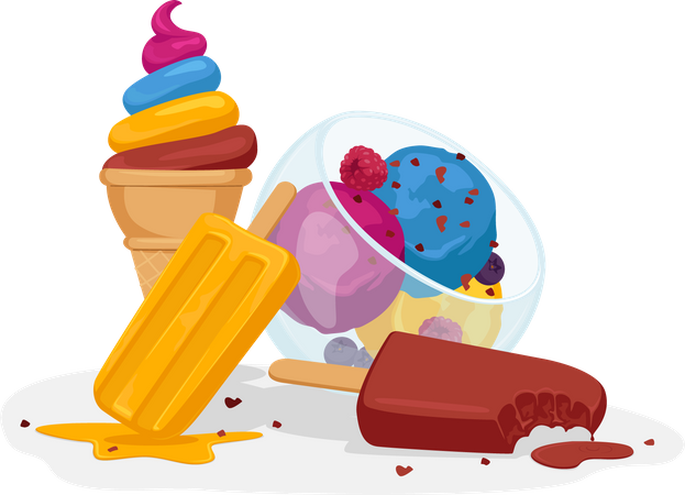 Bowl of ice-cream and desert  Illustration