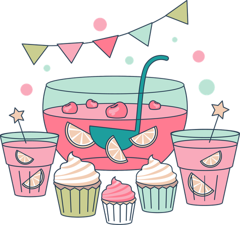 Bowl of punch and sweets  Illustration